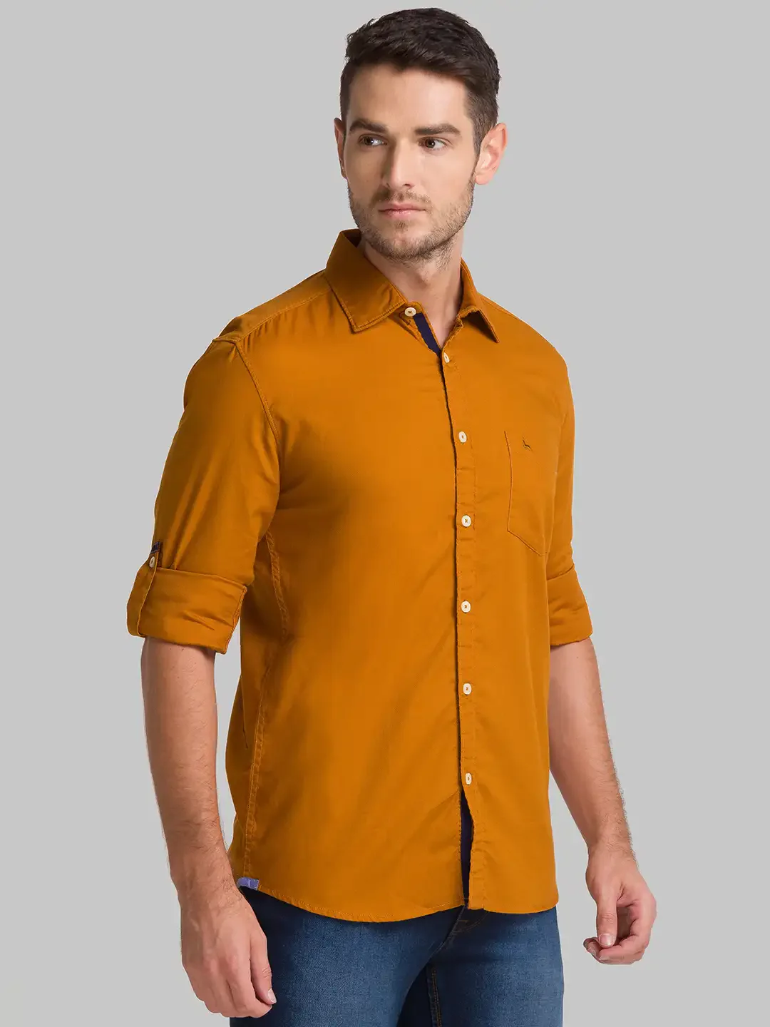 Men Yellow Slim Fit Solid Cotton Full Sleeve Shirts - Image 2
