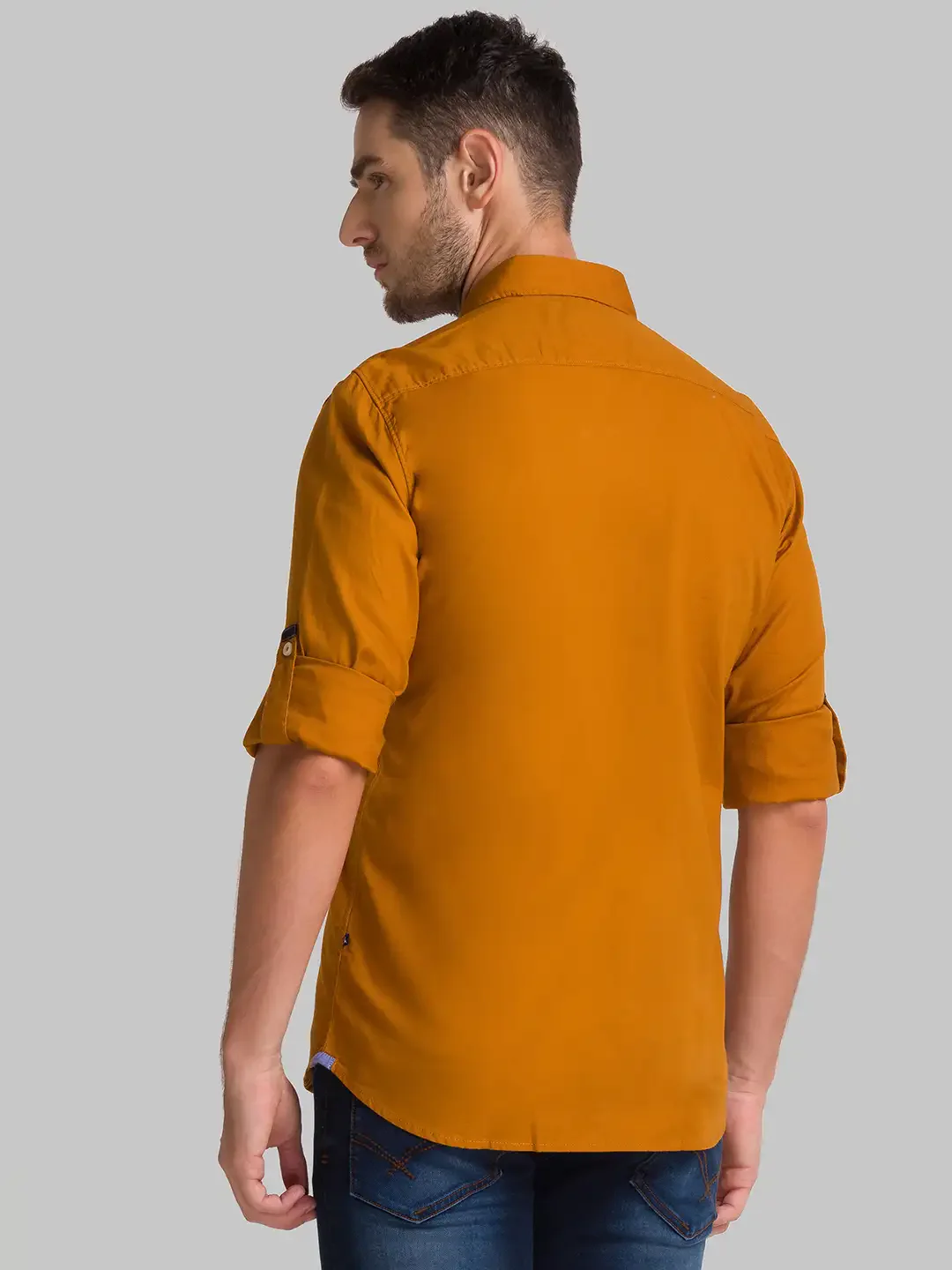 Men Yellow Slim Fit Solid Cotton Full Sleeve Shirts - Image 3