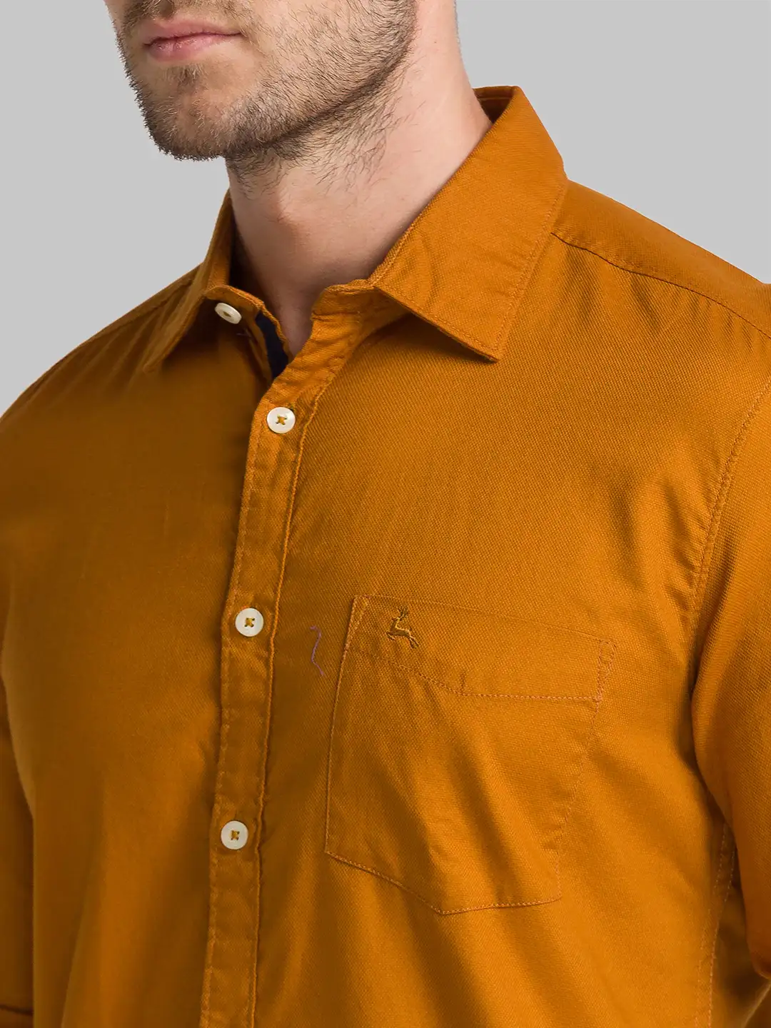 Men Yellow Slim Fit Solid Cotton Full Sleeve Shirts - Image 5
