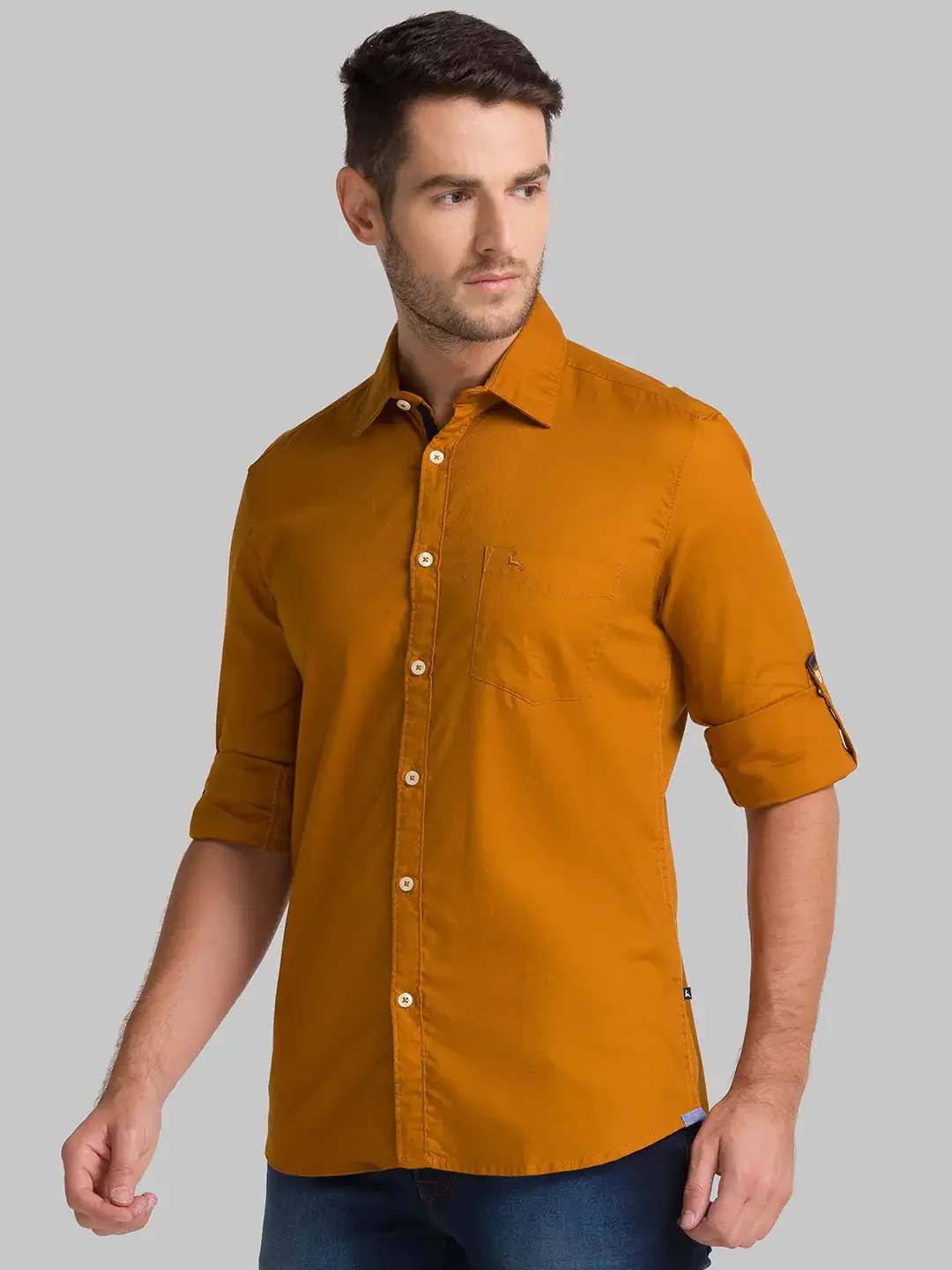 Men Yellow Slim Fit Solid Cotton Full Sleeve Shirts - Image 7