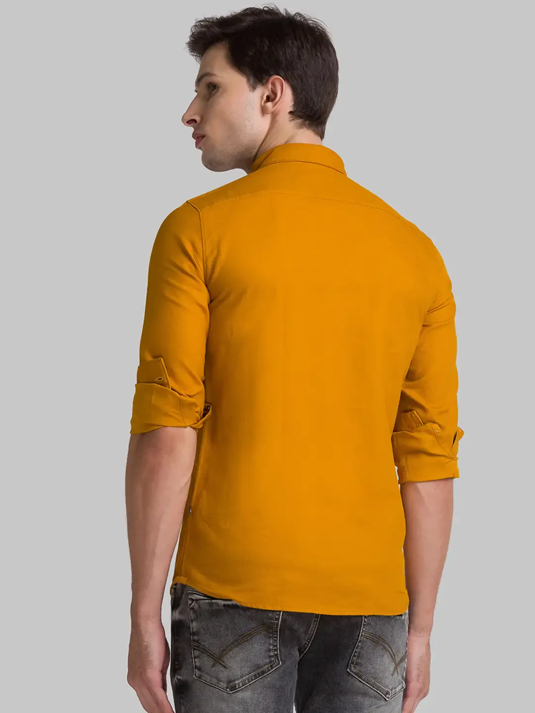 Men Yellow Slim Fit Solid Cotton Full Sleeve Shirts - Image 4