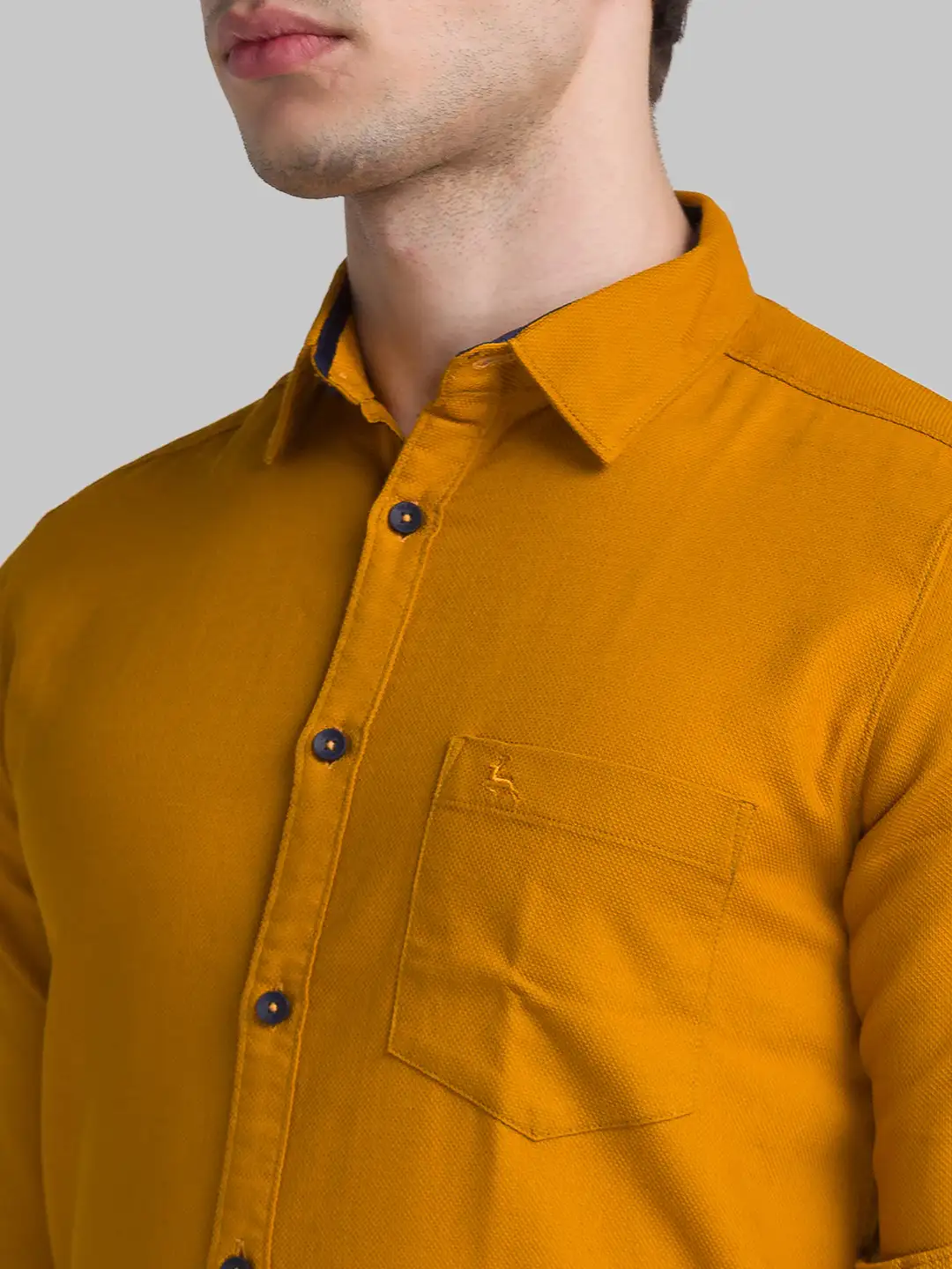 Men Yellow Slim Fit Solid Cotton Full Sleeve Shirts - Image 6
