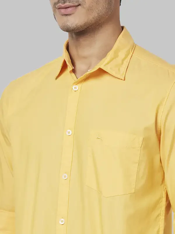 Men Yellow Slim Fit Solid Cotton Full Sleeve Shirts - Image 6