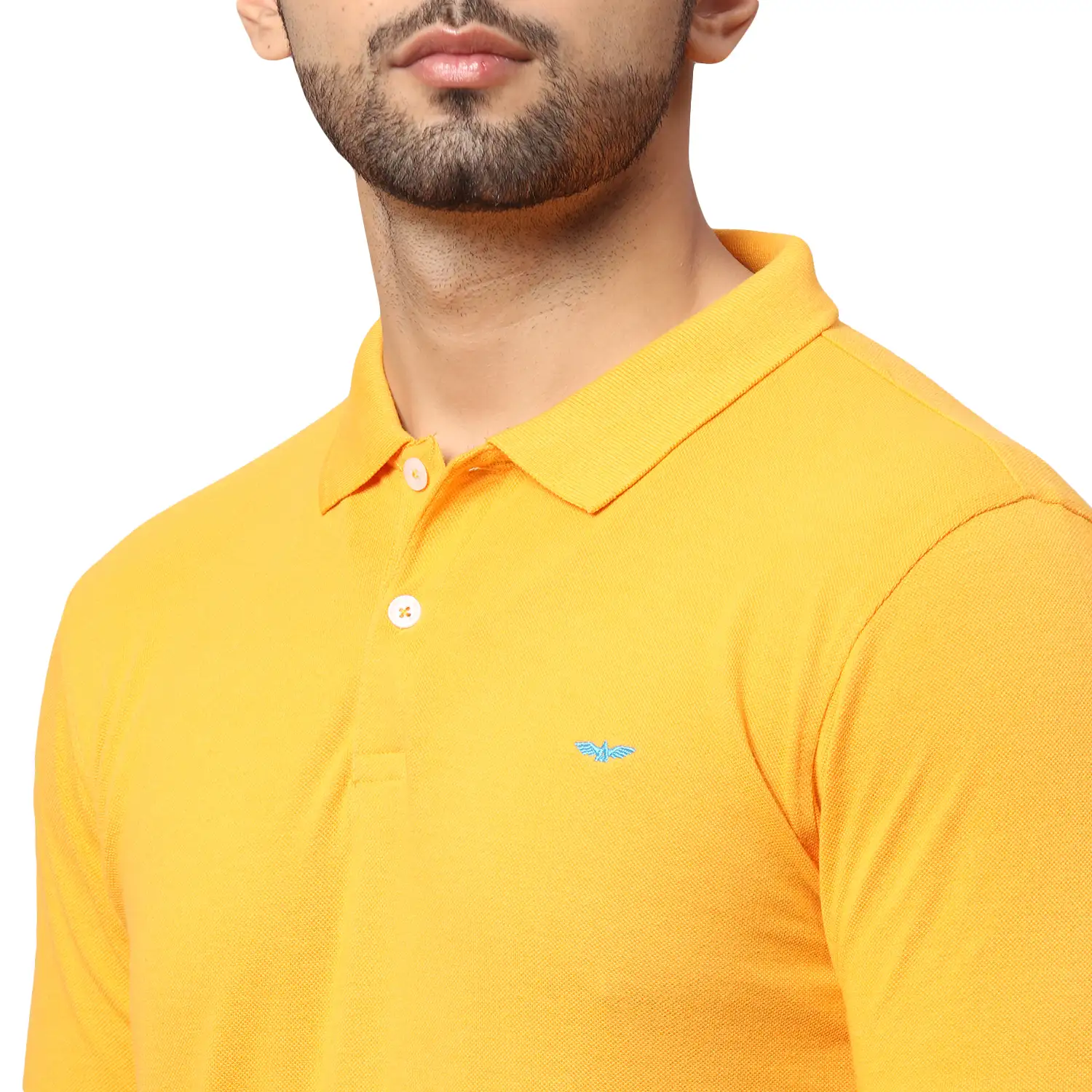 Men Yellow Slim Fit Solid Cotton Polyester Blend Round Neck Collar Polo T-Shirt - Image 6