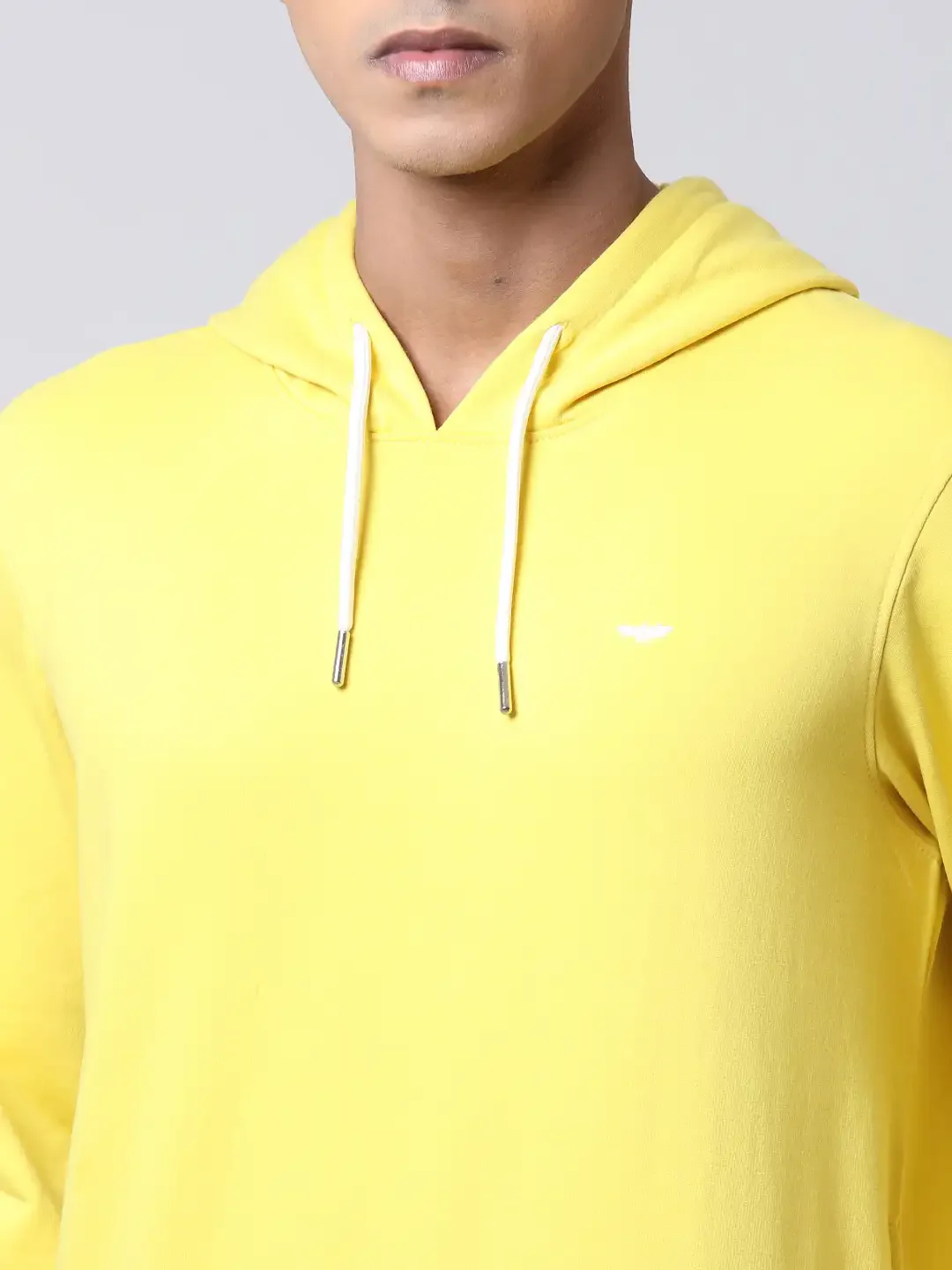 Men Yellow Slim Fit Solid Cotton Polyster Blend Sweatshirts - Image 6