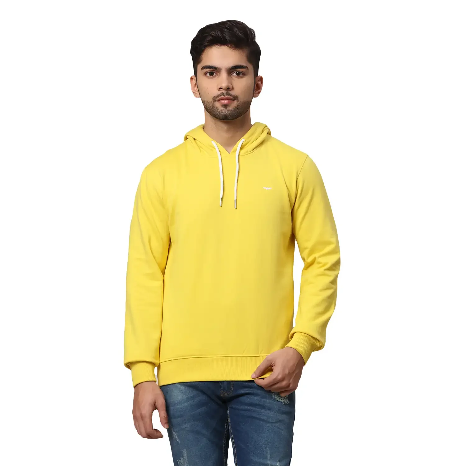 Men Yellow Slim Fit Solid Cotton Polyster Blend Sweatshirts