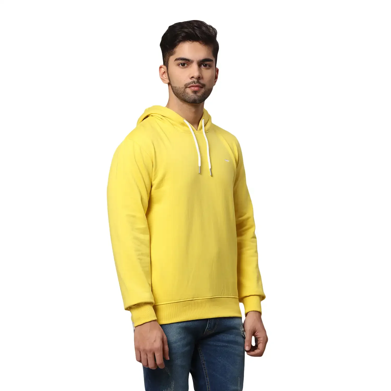 Men Yellow Slim Fit Solid Cotton Polyster Blend Sweatshirts - Image 2