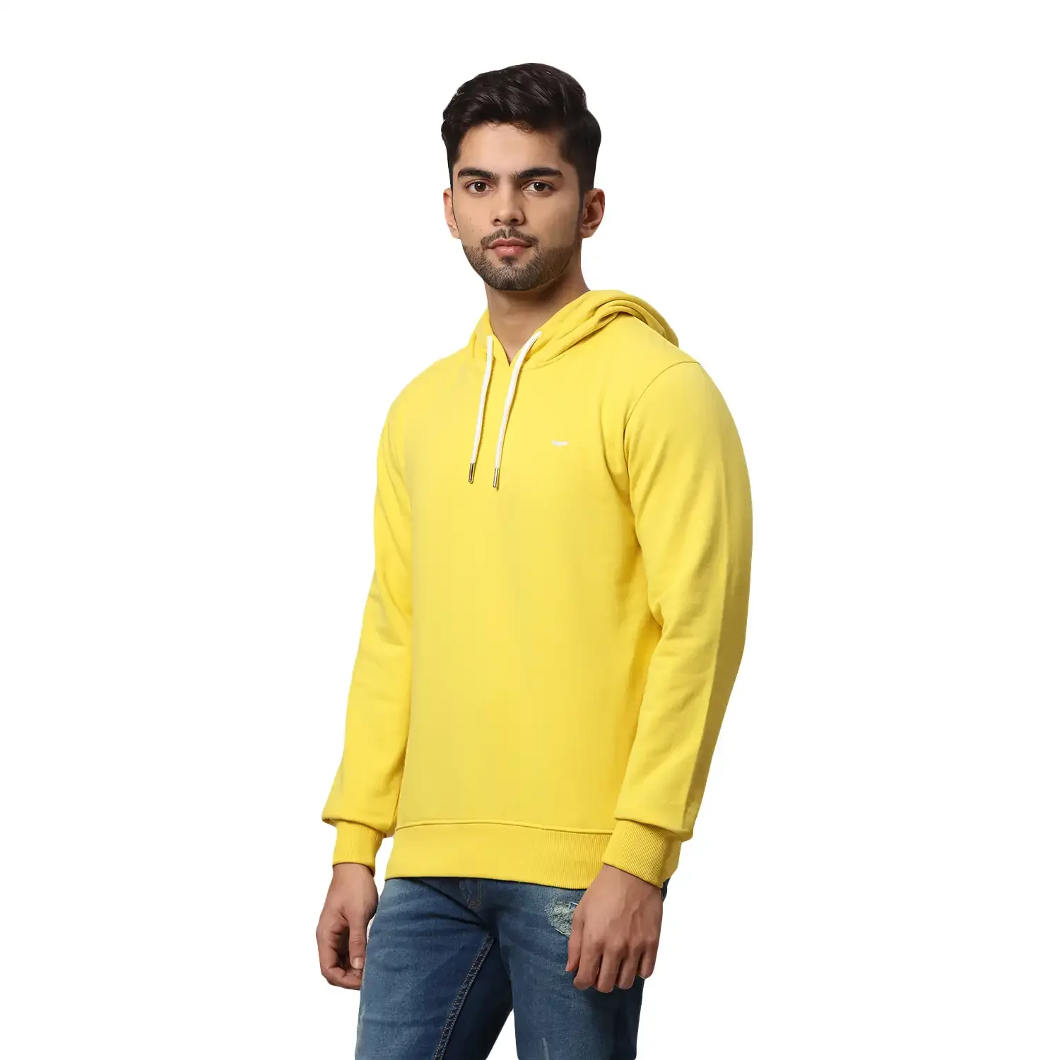 Men Yellow Slim Fit Solid Cotton Polyster Blend Sweatshirts - Image 3