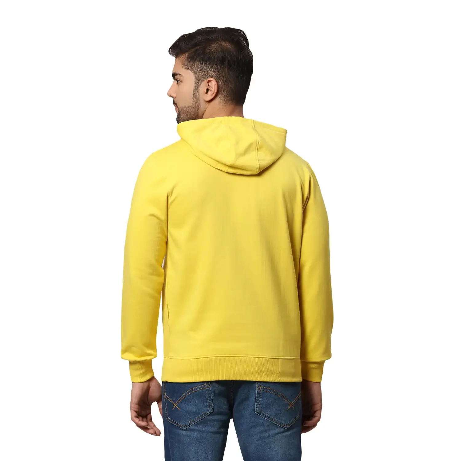 Men Yellow Slim Fit Solid Cotton Polyster Blend Sweatshirts - Image 4