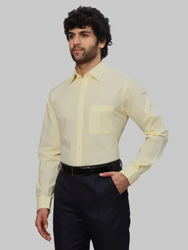 Men Yellow Slim Fit Solid Cotton Shirts - Image 3