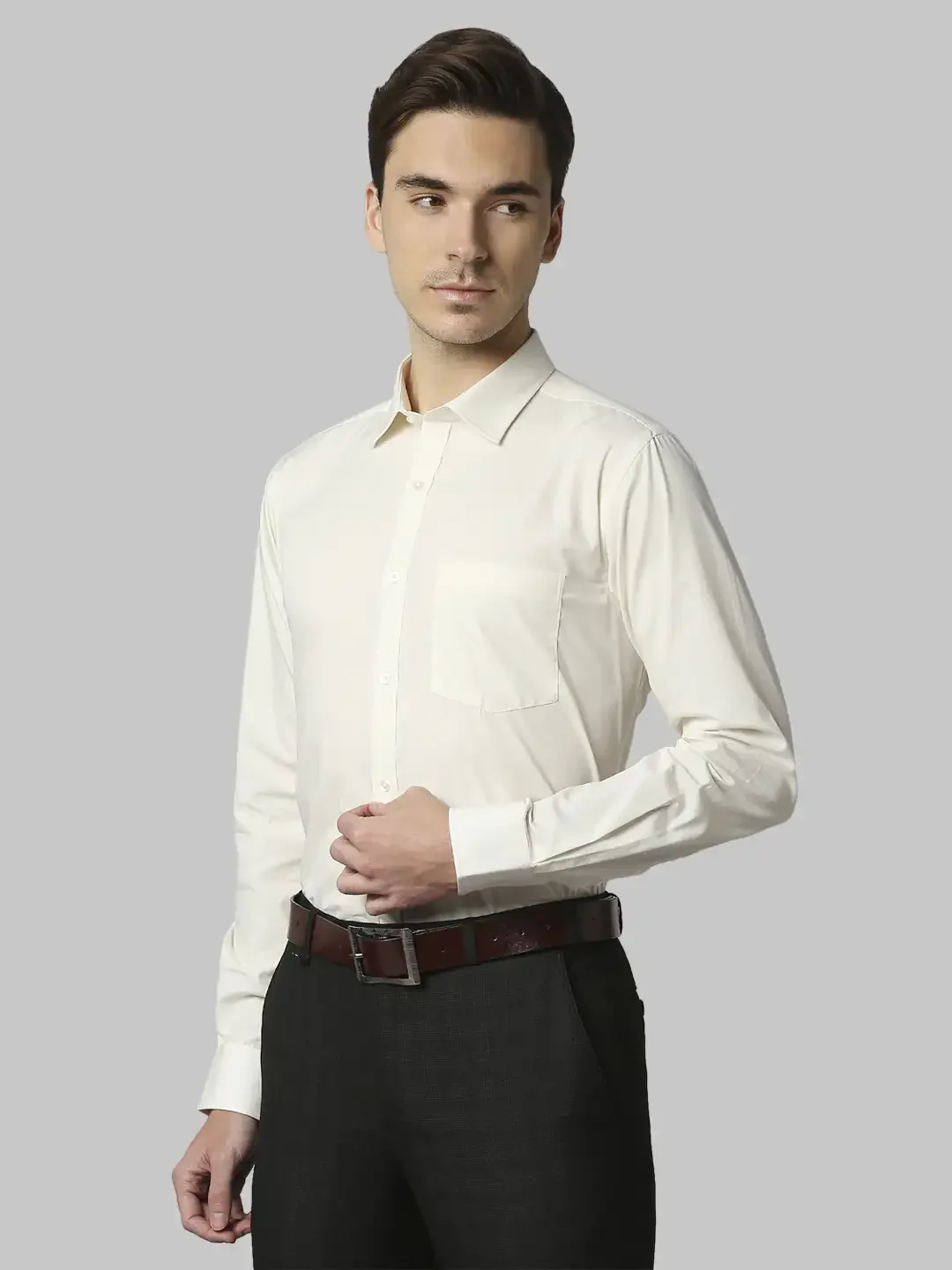 Men Yellow Slim Fit Solid Cotton Shirts - Image 3
