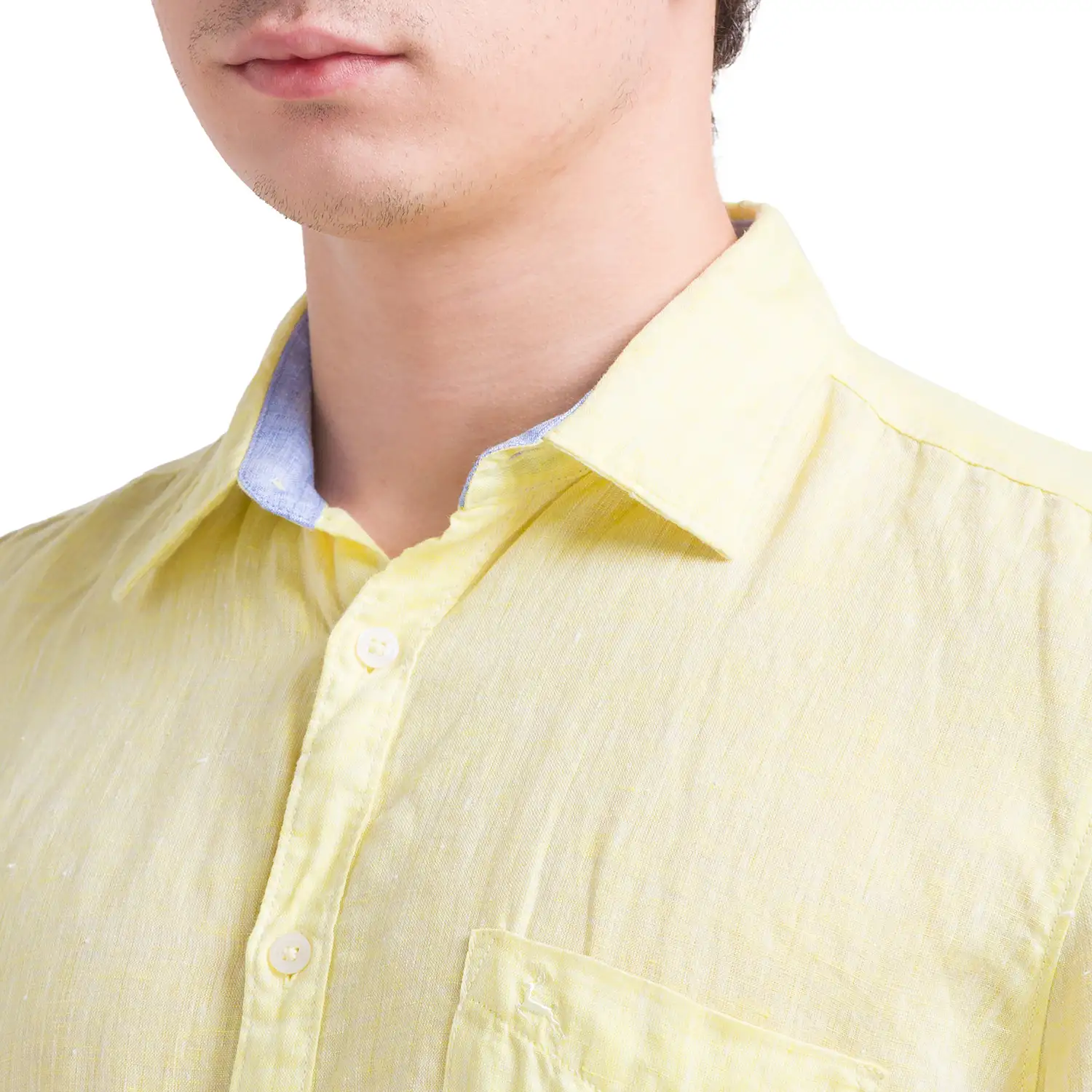Men Yellow Slim Fit Solid Linen Half Sleeve Shirts - Image 6
