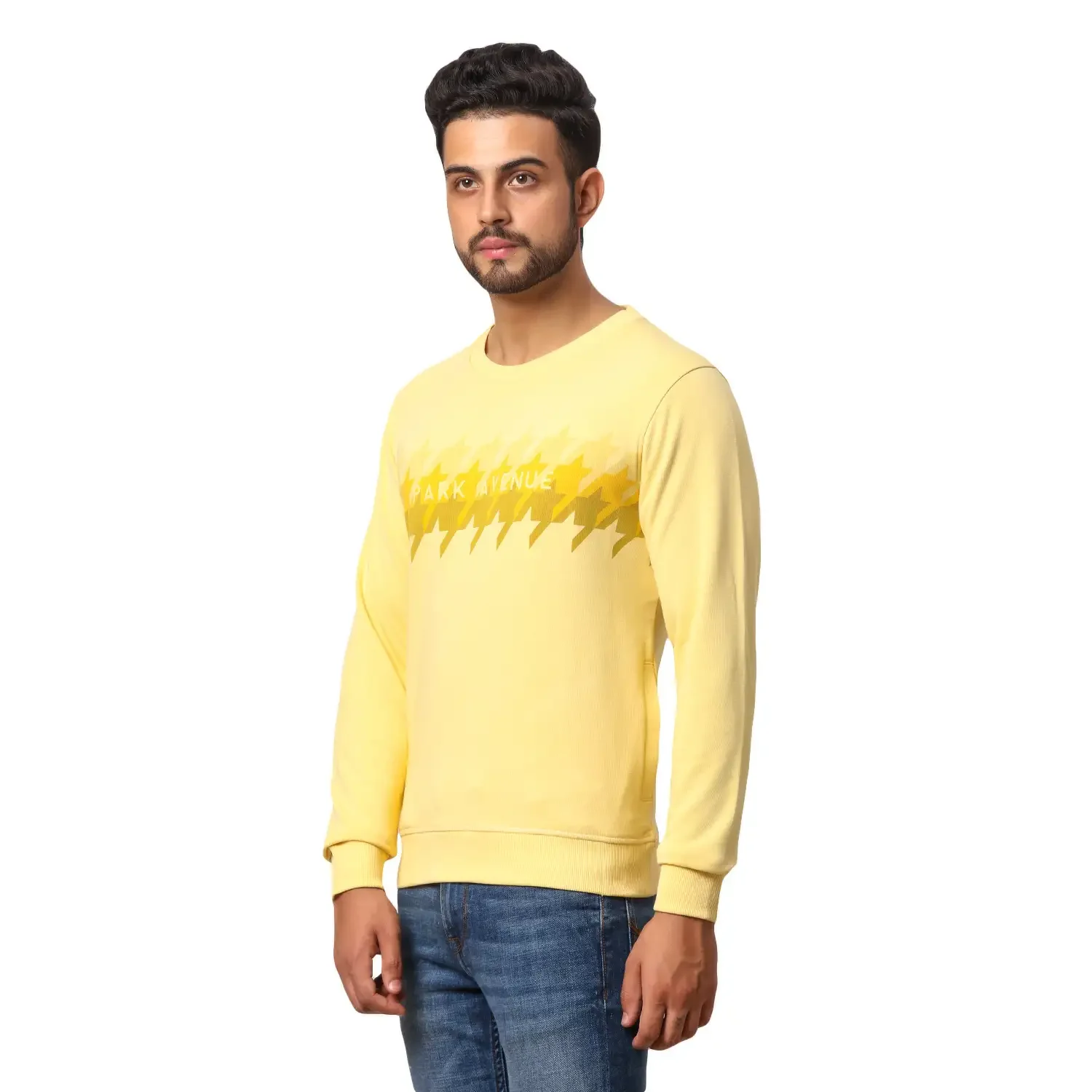 Men Yellow Slim Fit Solid Polyester Blend Round Collar Sweatshirts - Image 3