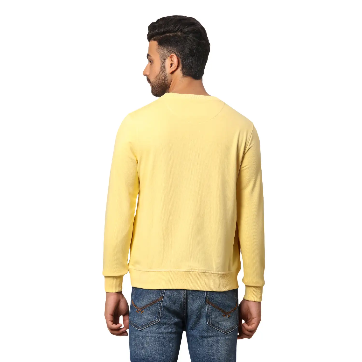 Men Yellow Slim Fit Solid Polyester Blend Round Collar Sweatshirts - Image 4