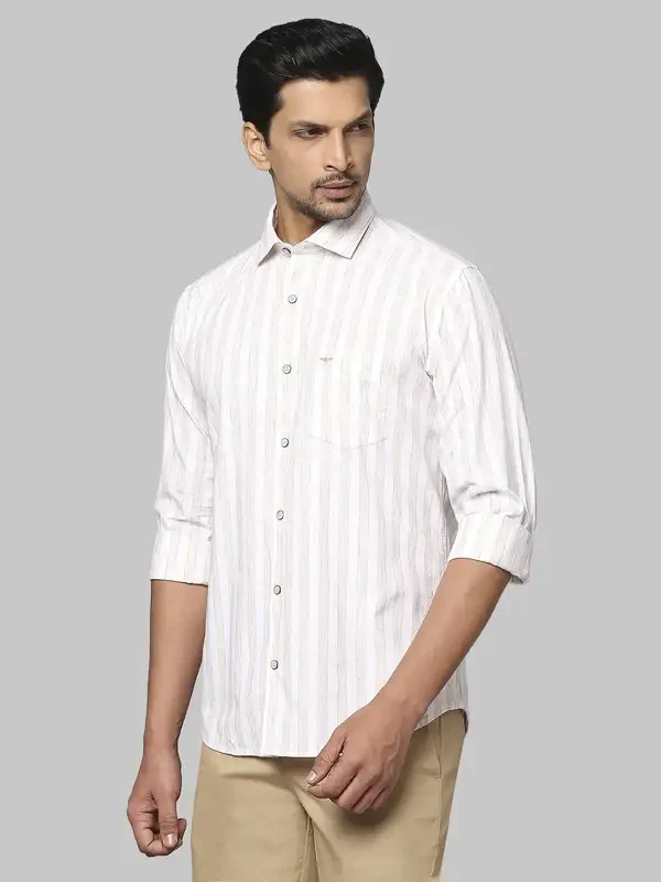 Men Yellow Slim Fit Stripe Cotton Blend Cut Away Collar Shirts - Image 3