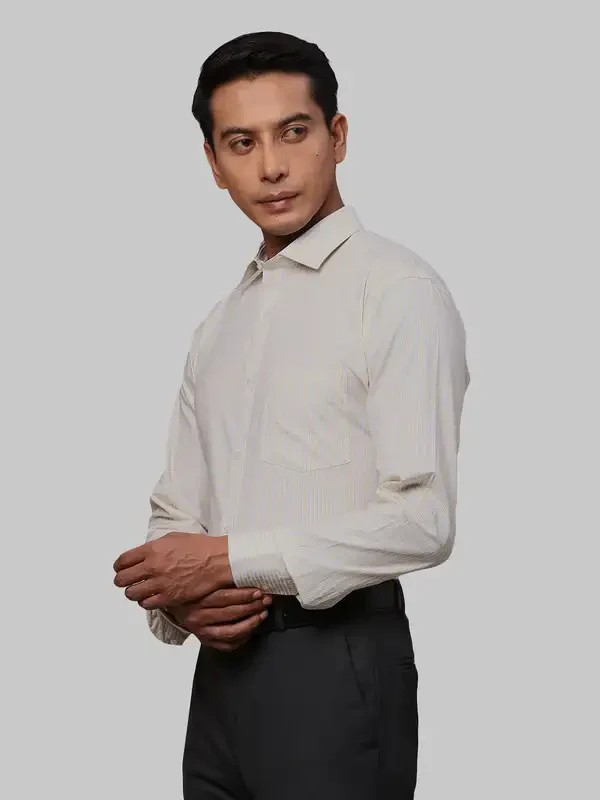 Men Yellow Slim Fit Stripe Cotton Shirts - Image 3