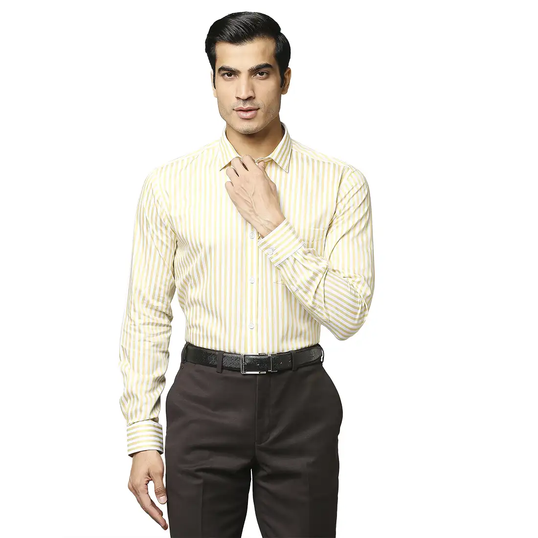 Men Yellow Slim Fit Stripe Cotton Shirts
