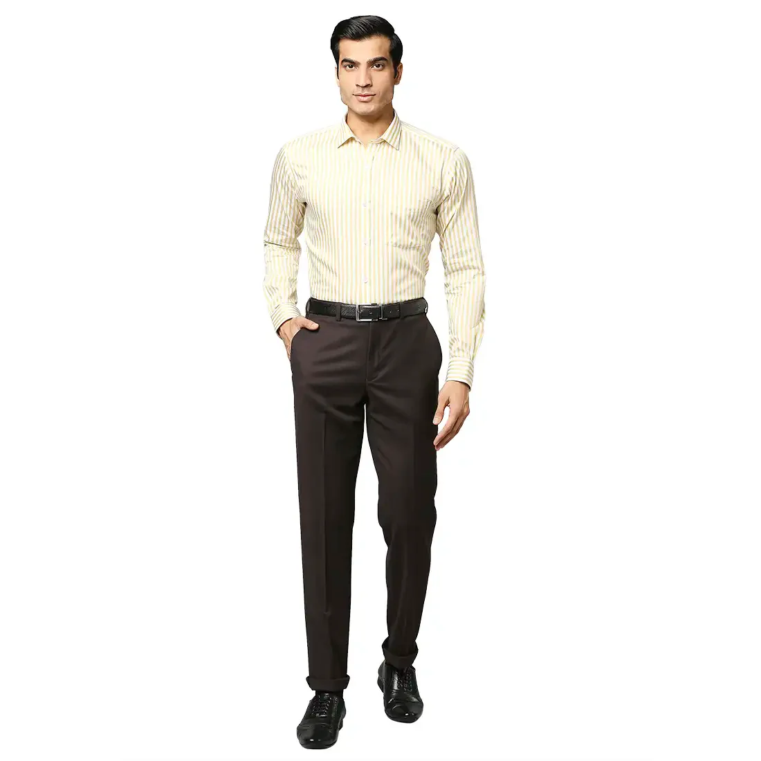 Men Yellow Slim Fit Stripe Cotton Shirts - Image 5
