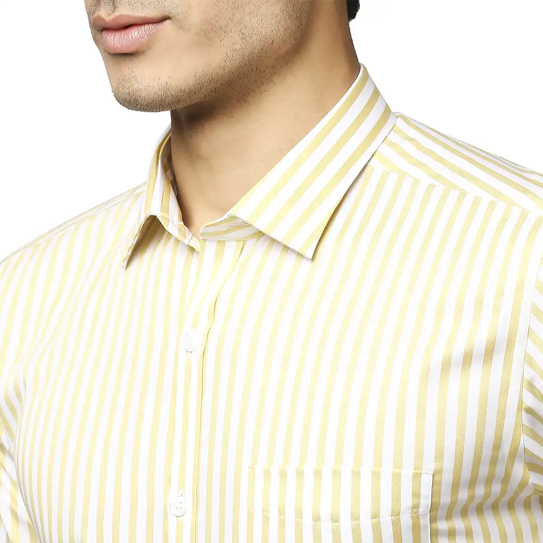 Men Yellow Slim Fit Stripe Cotton Shirts - Image 6