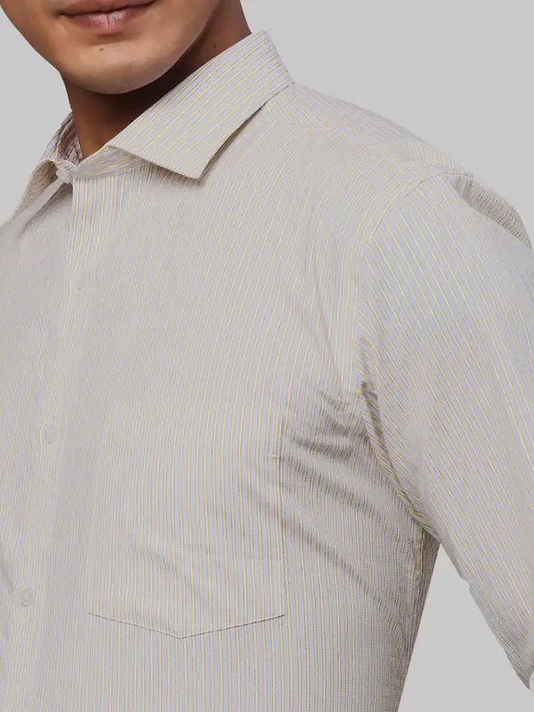 Men Yellow Slim Fit Stripe Cotton Shirts - Image 6