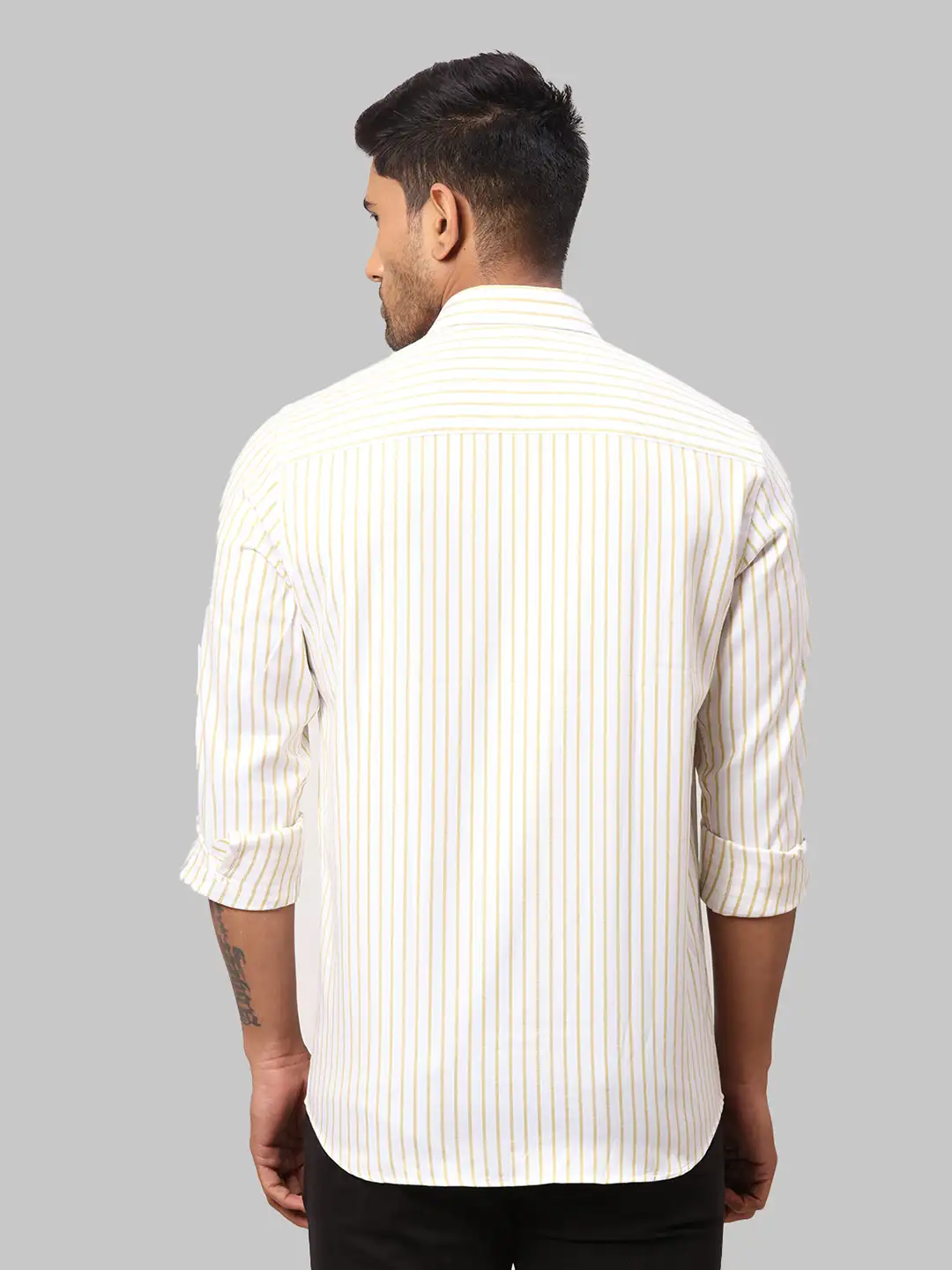 Men Yellow Slim Fit Stripe Cotton Shirts - Image 4