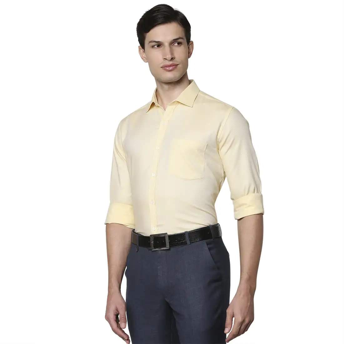 Men Yellow Slim Fit Structure Cotton Shirts - Image 3