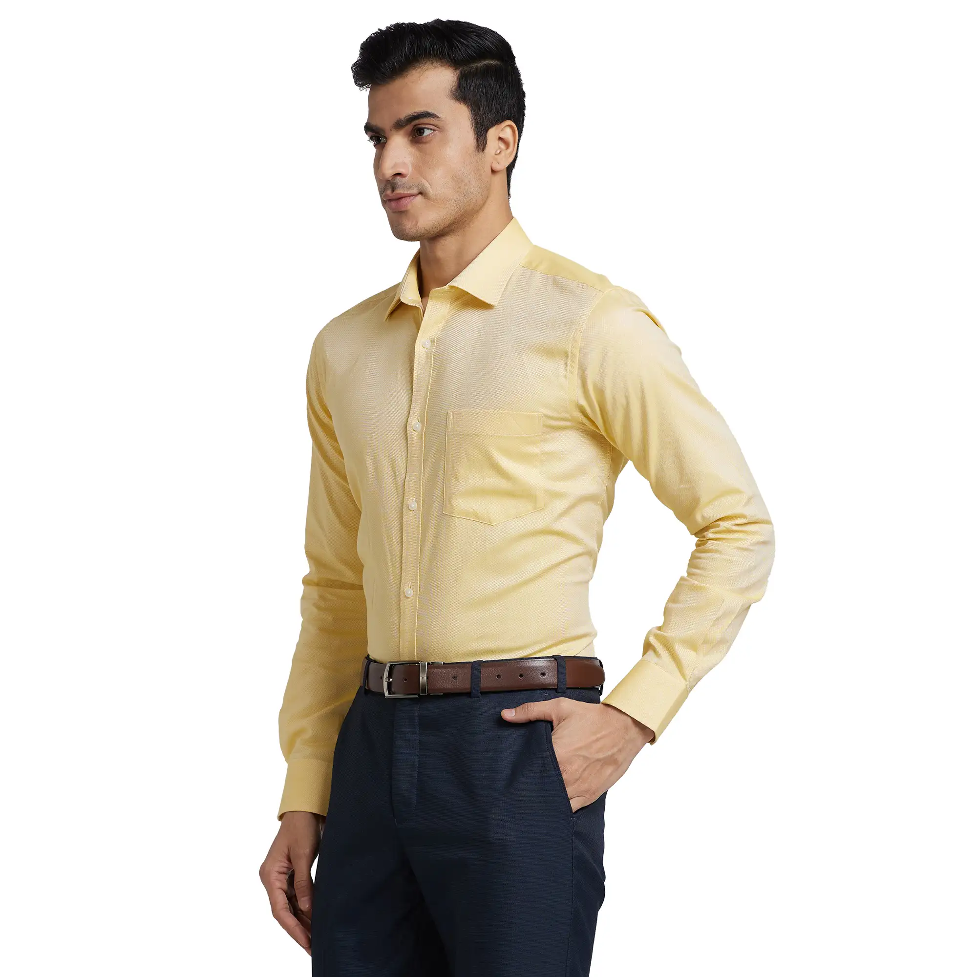 Men Yellow Slim Fit Structure Cotton Shirts - Image 3