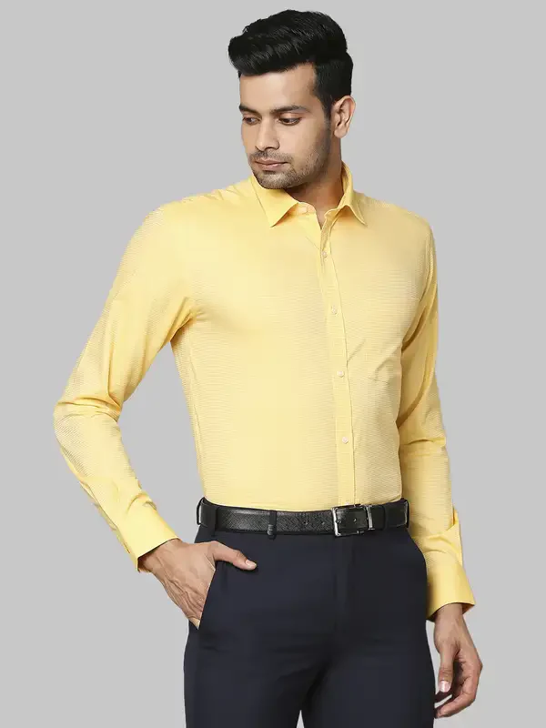 Men Yellow Slim Fit Structure Cotton Shirts - Image 2