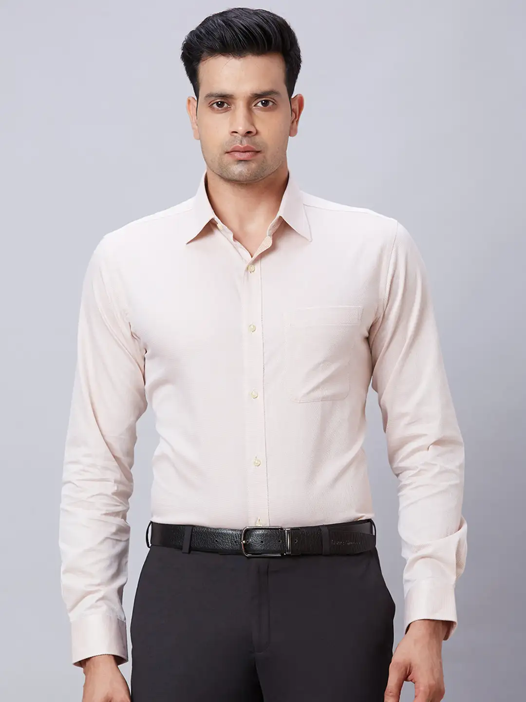 Men Yellow Slim Fit Structure Cotton Shirts