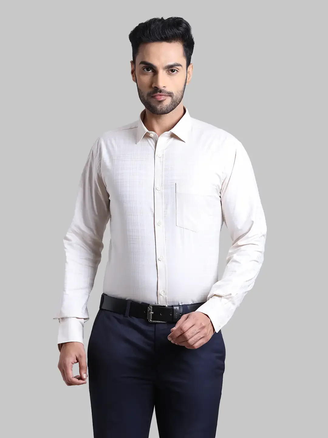 Men Yellow Slim Fit Structure Cotton Shirts