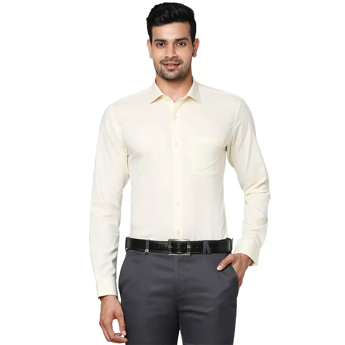 Men Yellow Slim Fit Structure Cotton Shirts