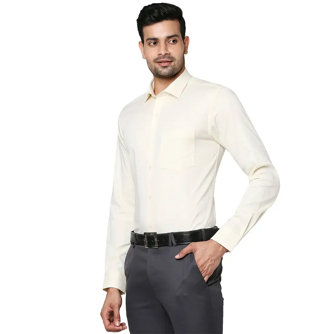 Men Yellow Slim Fit Structure Cotton Shirts - Image 3