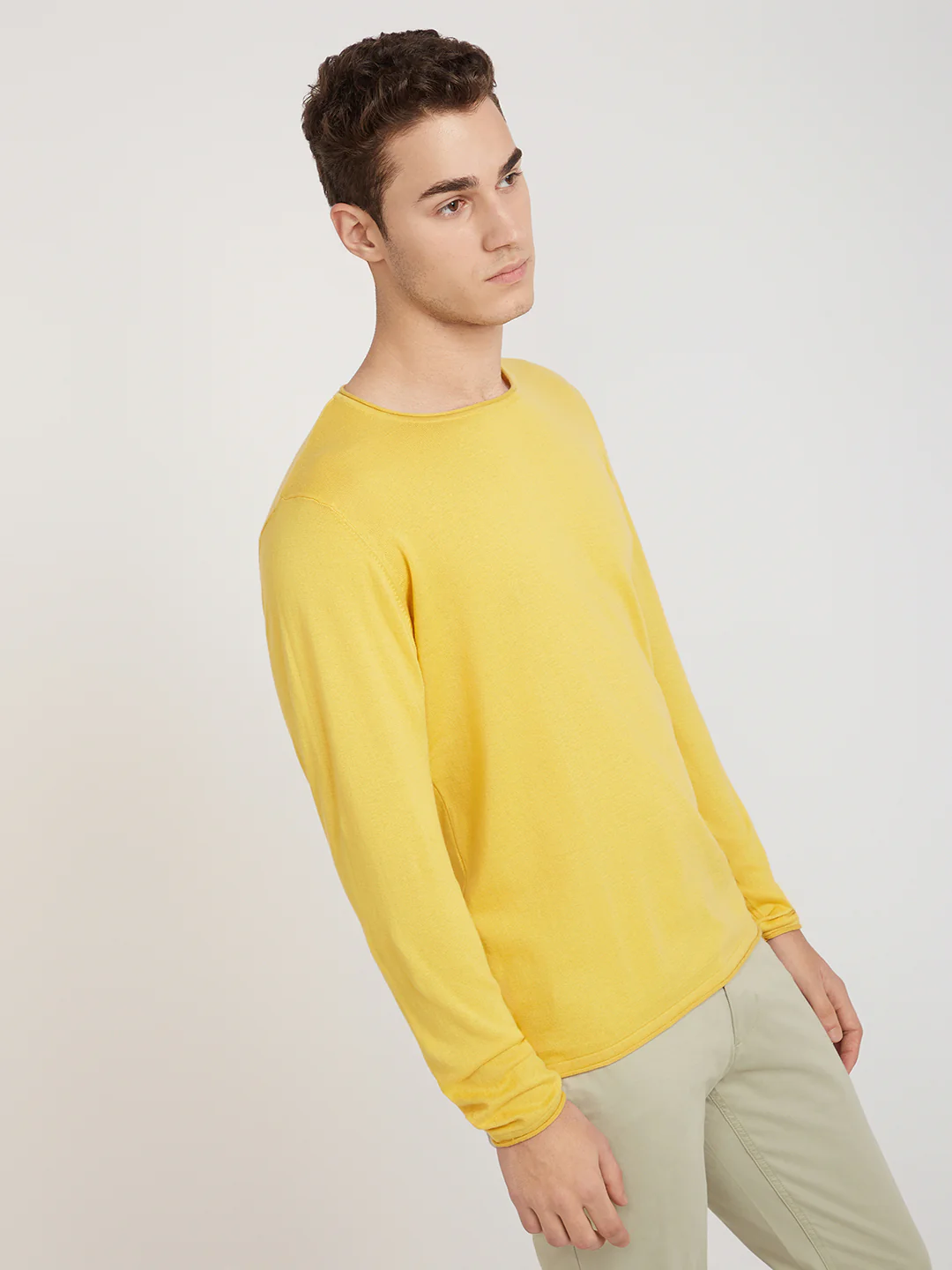 Men Yellow Solid Cotton Full Sleeve Sweaters - Image 2