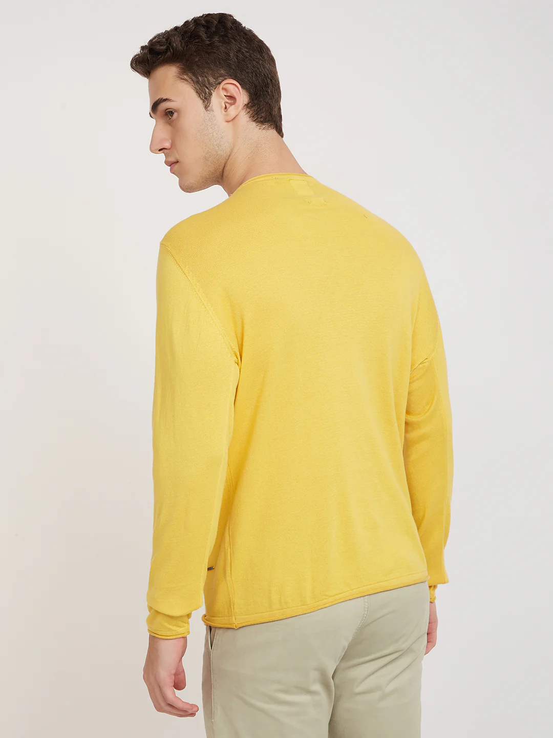 Men Yellow Solid Cotton Full Sleeve Sweaters - Image 4