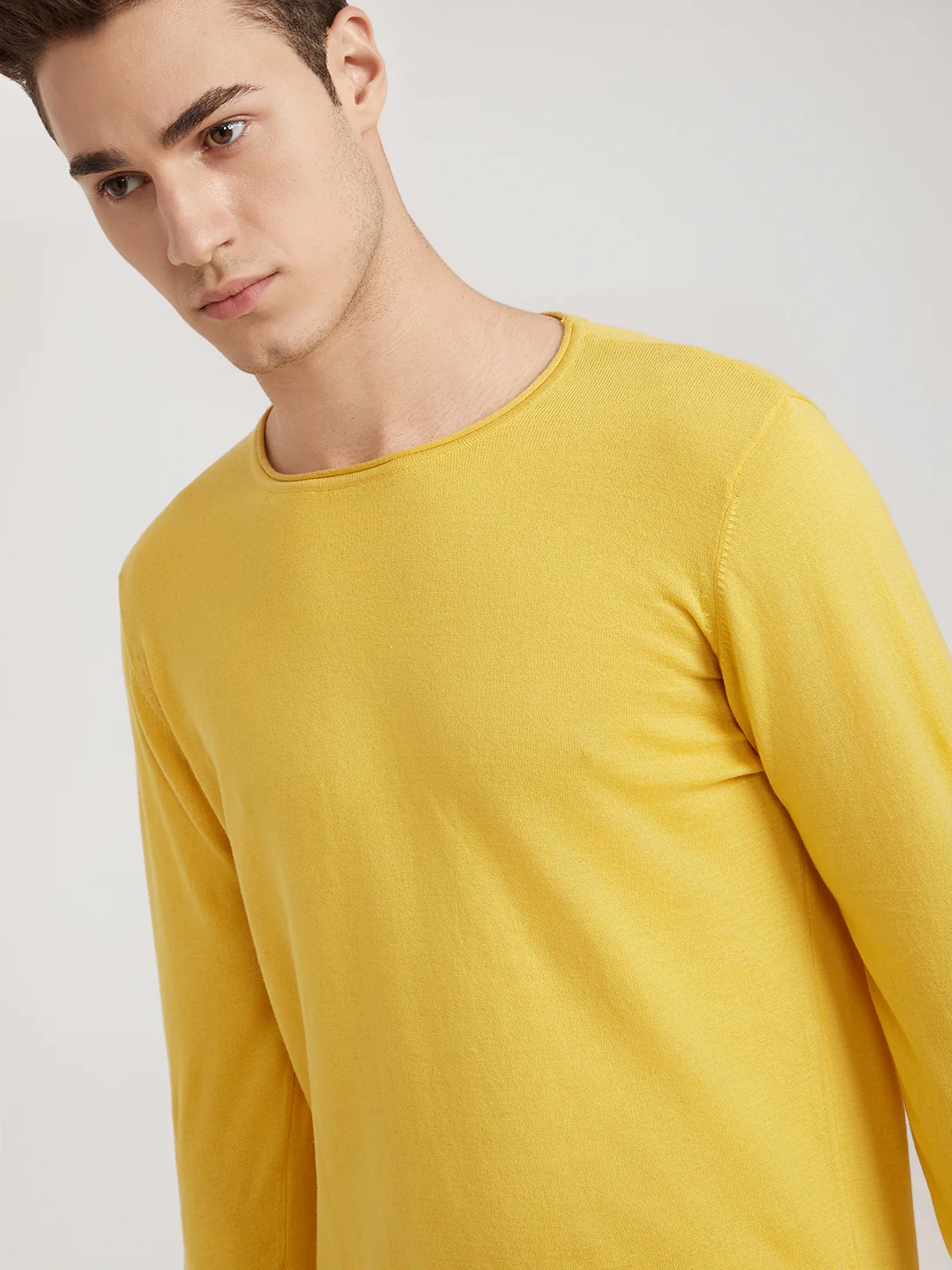 Men Yellow Solid Cotton Full Sleeve Sweaters - Image 6