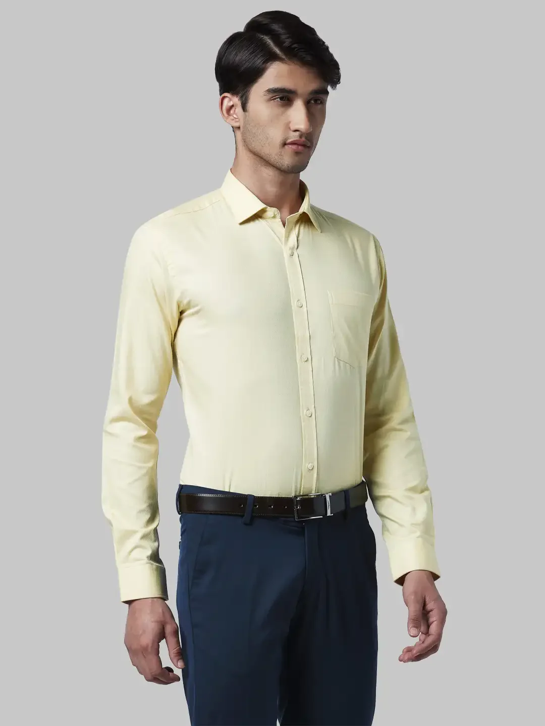 Men Yellow Super Slim Fit Dobby Cotton Shirts - Image 2