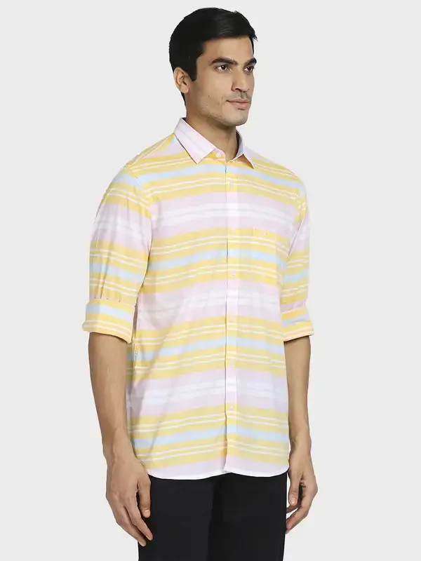 Men Yellow Tailored Fit Barre Cotton Full Sleeve Shirts - Image 2