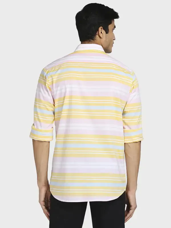 Men Yellow Tailored Fit Barre Cotton Full Sleeve Shirts - Image 4