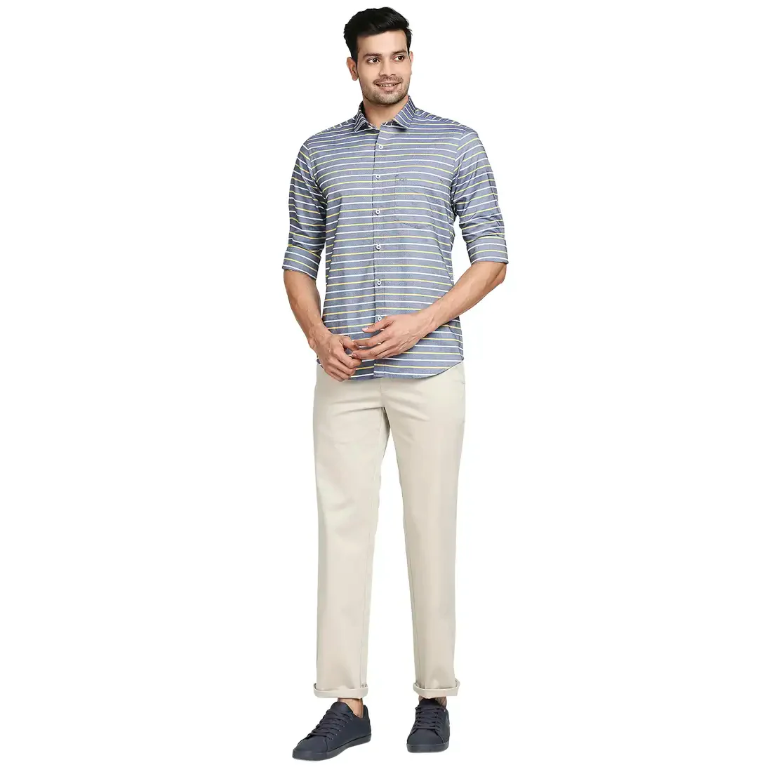 Men Yellow Tailored Fit Barre Cotton Full Sleeve Shirts - Image 12