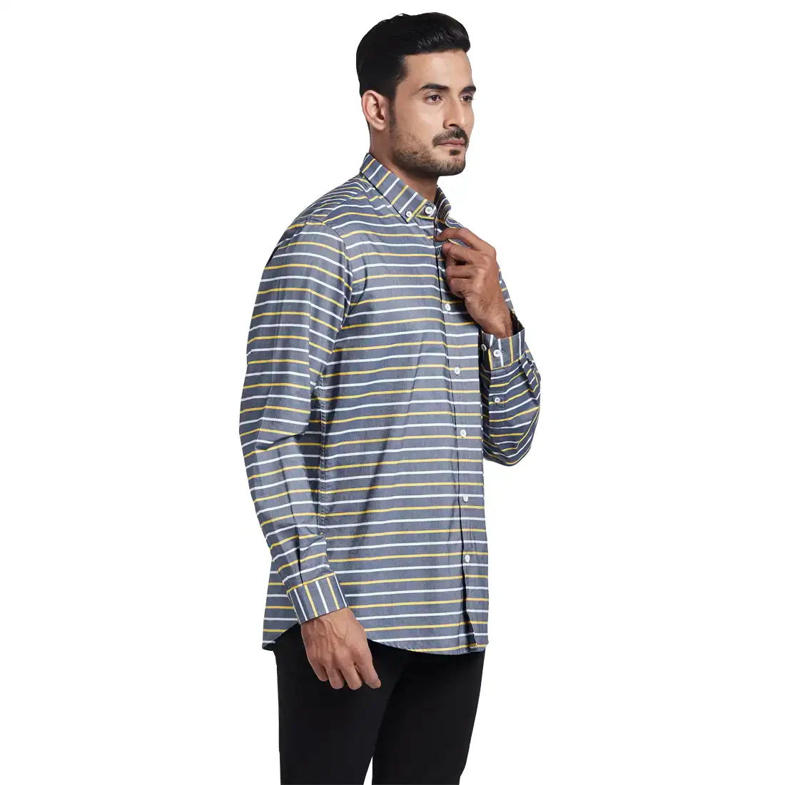 Men Yellow Tailored Fit Barre Cotton Full Sleeve Shirts - Image 2
