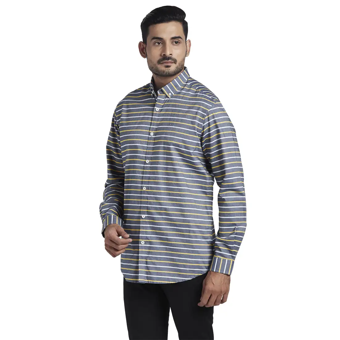 Men Yellow Tailored Fit Barre Cotton Full Sleeve Shirts - Image 3