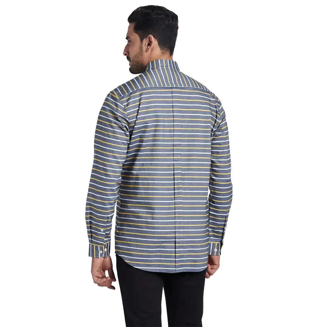 Men Yellow Tailored Fit Barre Cotton Full Sleeve Shirts - Image 4