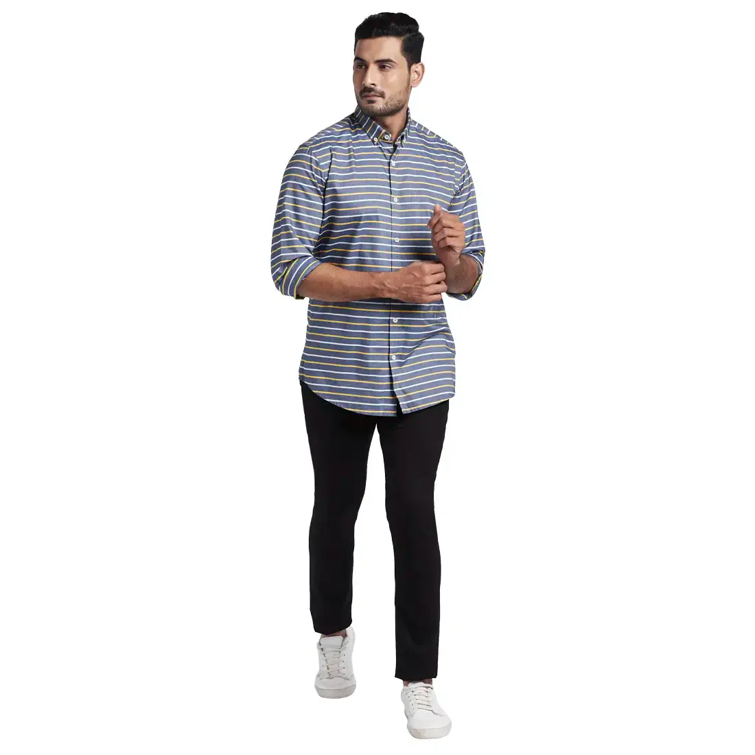 Men Yellow Tailored Fit Barre Cotton Full Sleeve Shirts - Image 5