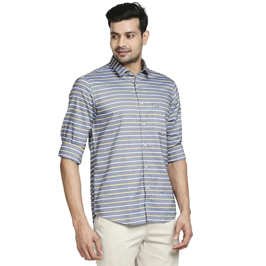 Men Yellow Tailored Fit Barre Cotton Full Sleeve Shirts - Image 9