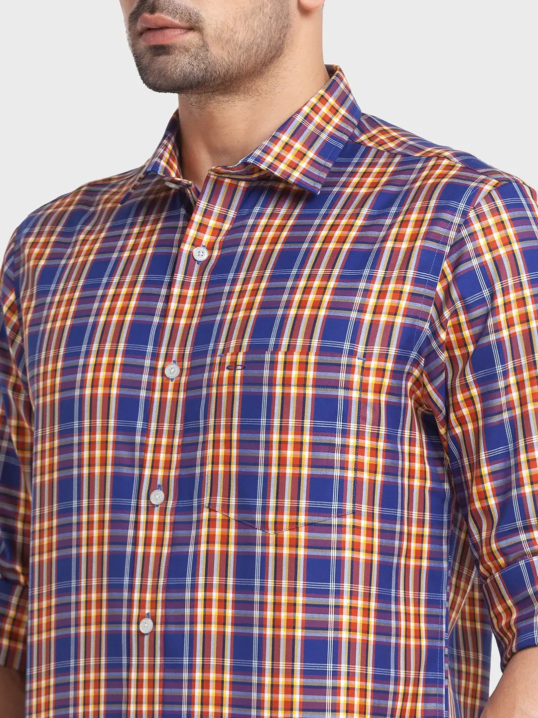 Colorplus Men Blue Checks Tailored Fit Cotton Casual Shirt - Image 2