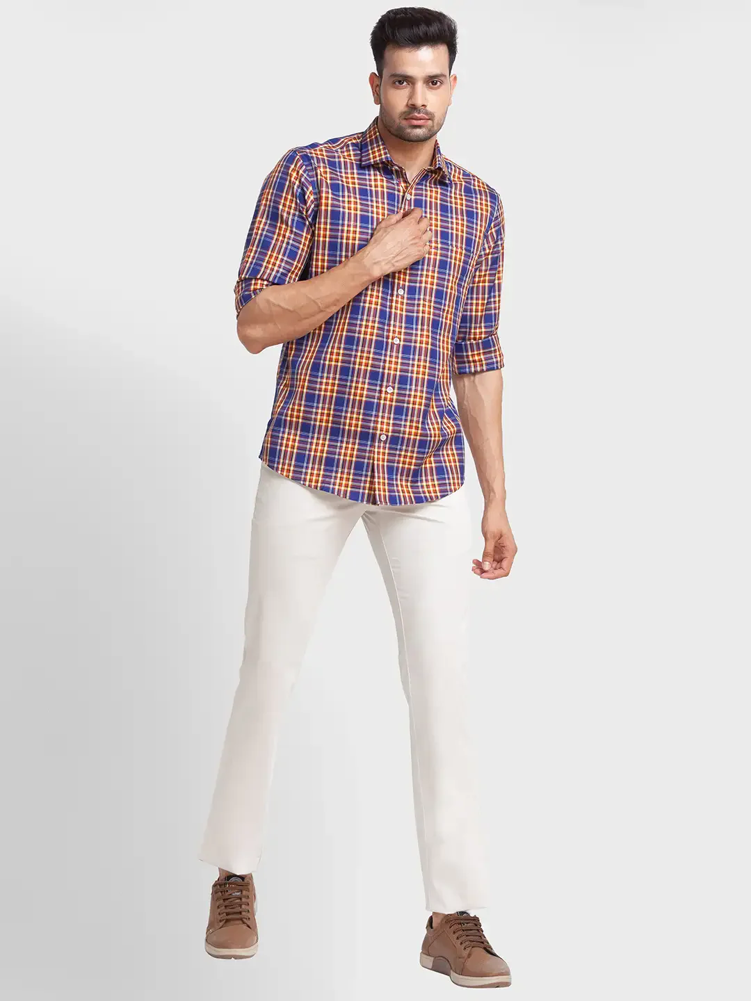 Colorplus Men Blue Checks Tailored Fit Cotton Casual Shirt - Image 5