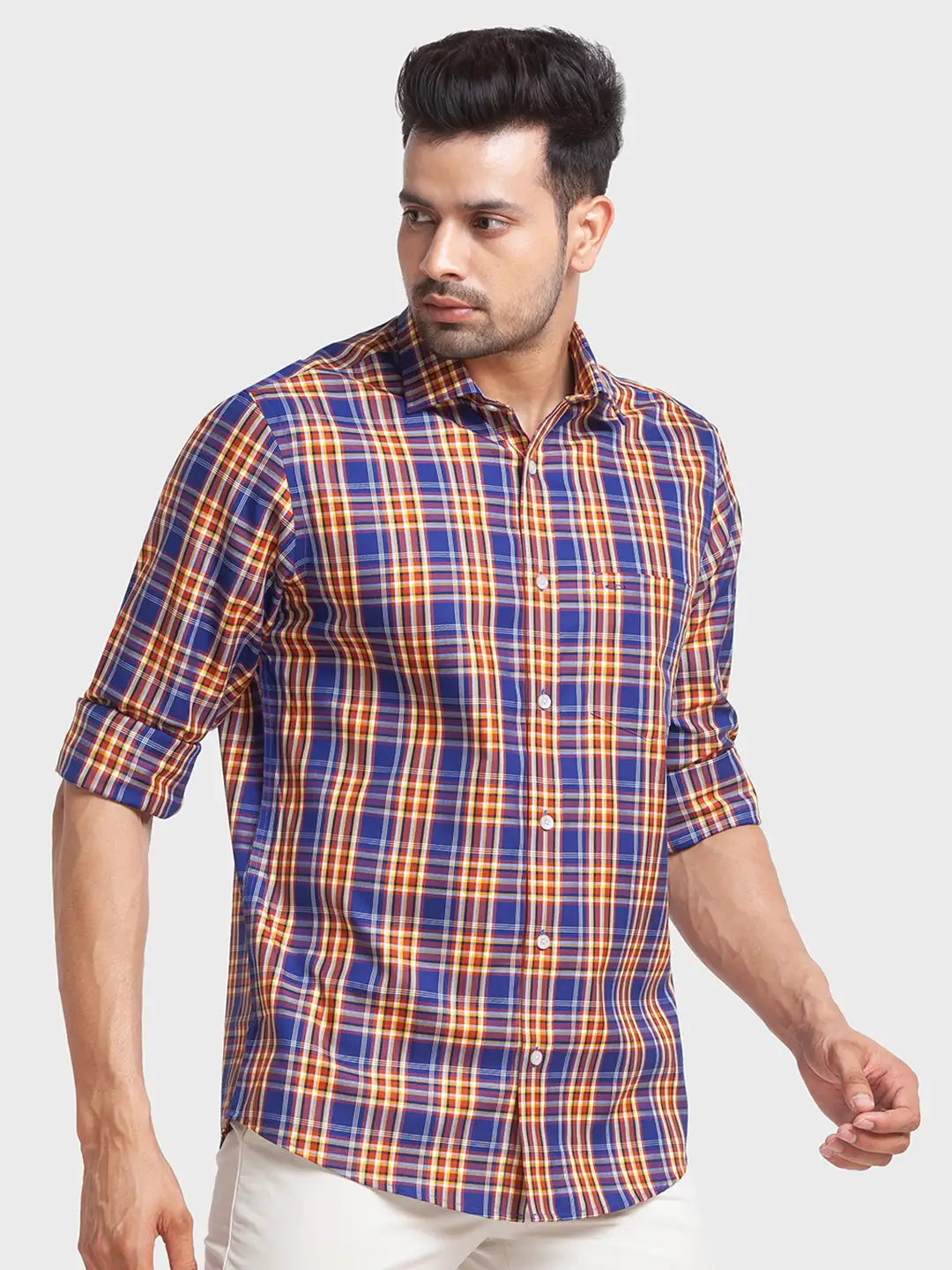 Colorplus Men Blue Checks Tailored Fit Cotton Casual Shirt - Image 6