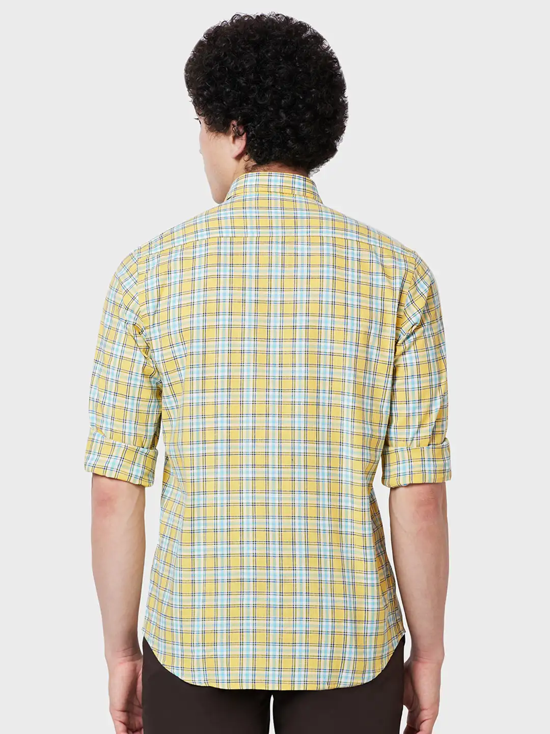 Men Yellow Tailored Fit Checks Cotton Full Sleeve Shirts - Image 4