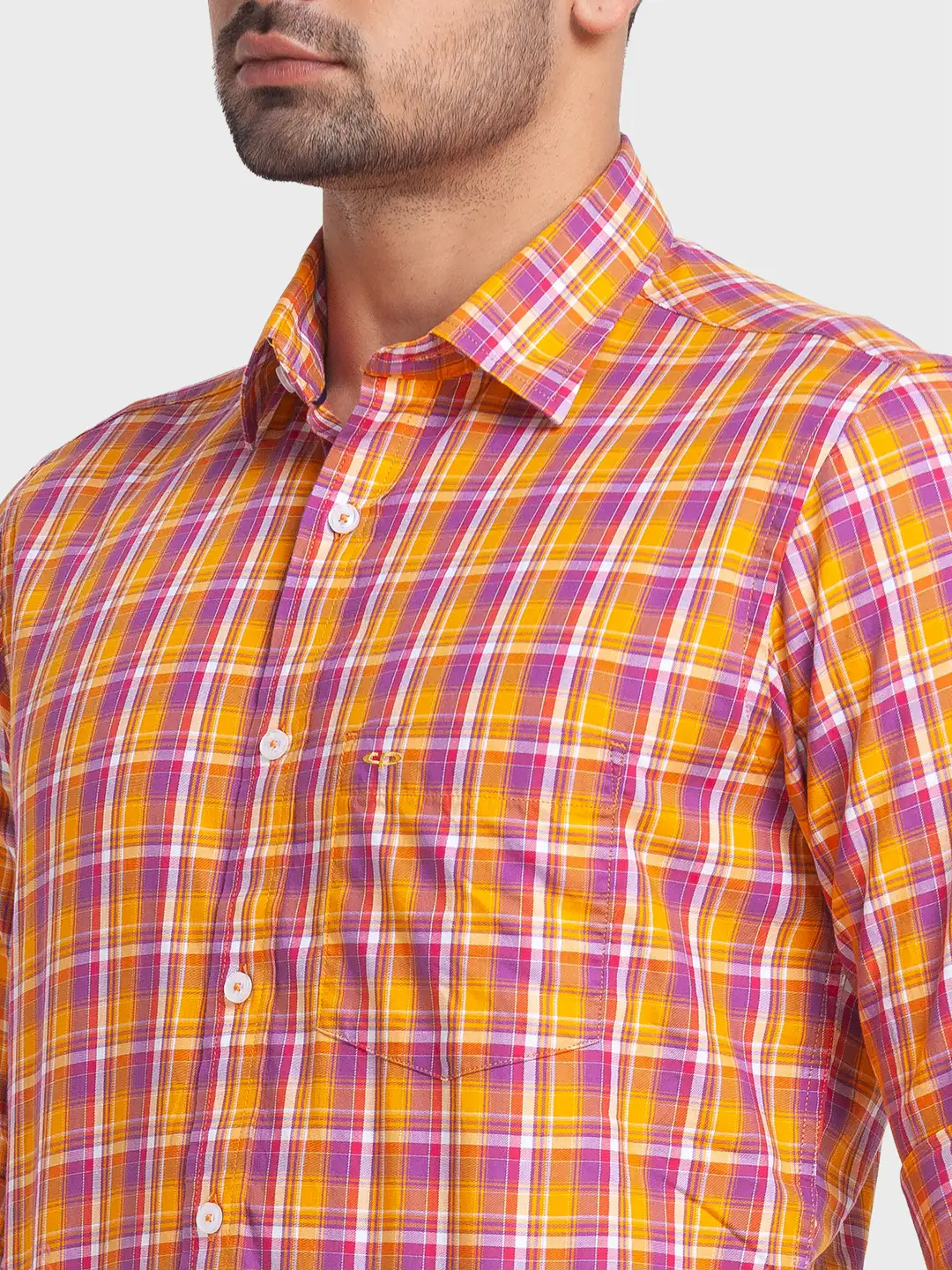 Men Yellow Tailored Fit Checks Cotton Full Sleeve Shirts - Image 6