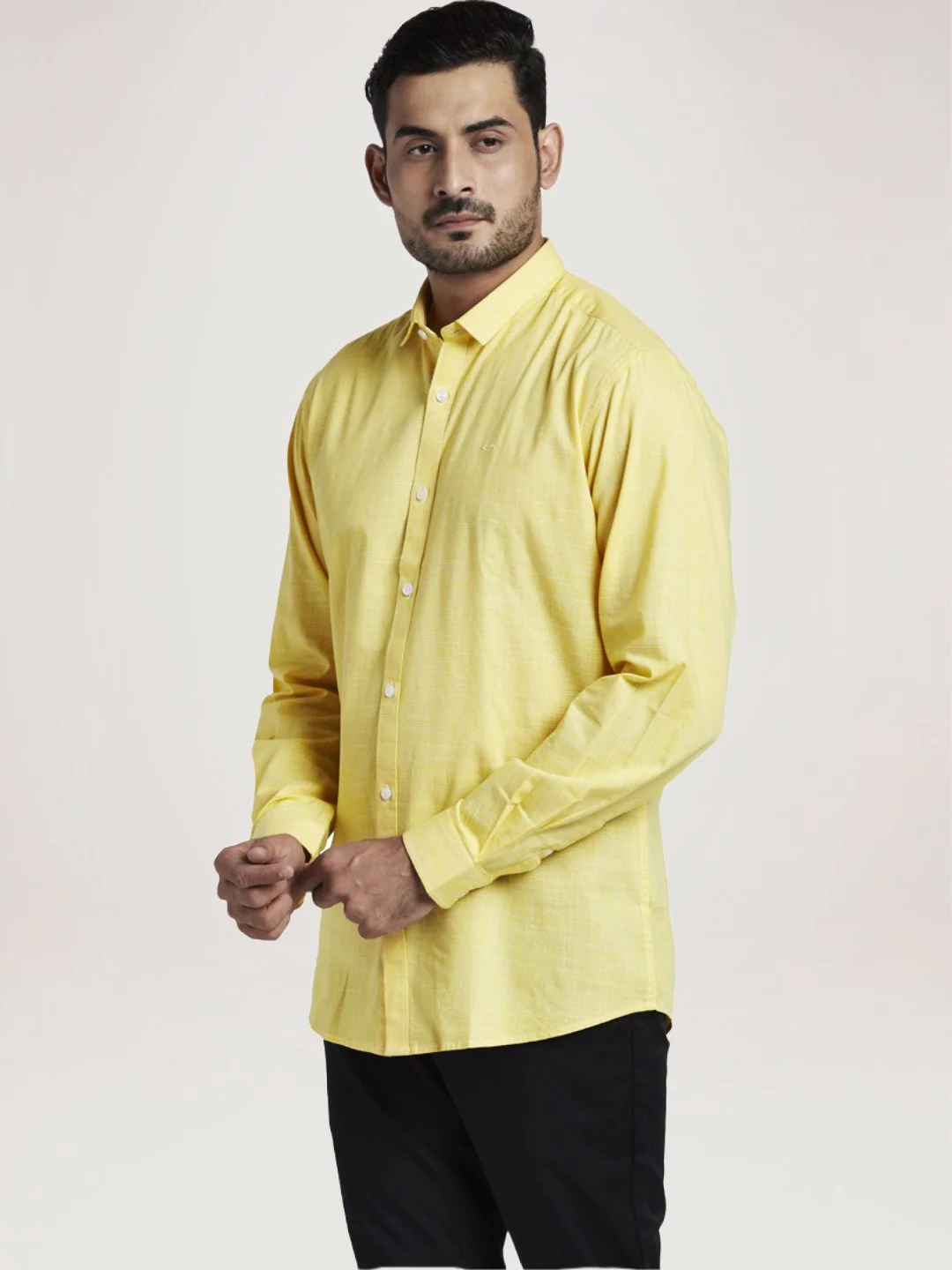 Men Yellow Tailored Fit Checks Cotton Full Sleeve Shirts - Image 4